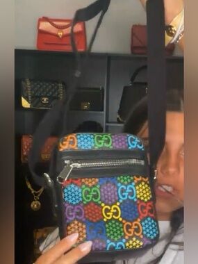 Authentic NEW Gucci PSYCHEDELIC Rainbow Supreme Canvas Mini Crossbody Purse Bag